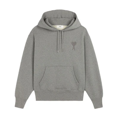 AMI PARIS FW21 Organic Cotton Fleece Heart Logo Hoodie Grey Winter Pullover A21HJ058-747055