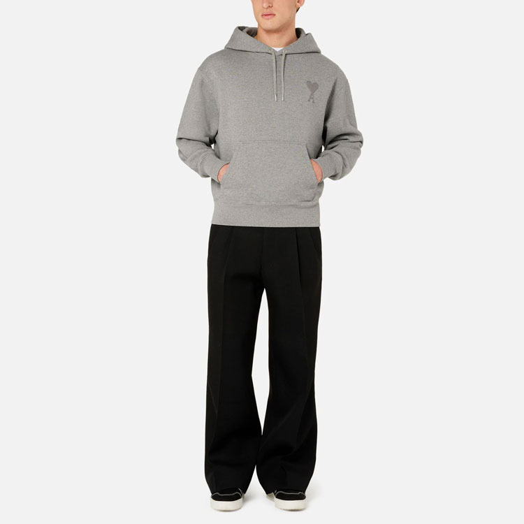 AMI PARIS FW21 Organic Cotton Fleece Heart Logo Hoodie Grey Winter  Pullover A21HJ058-747055 圖 3