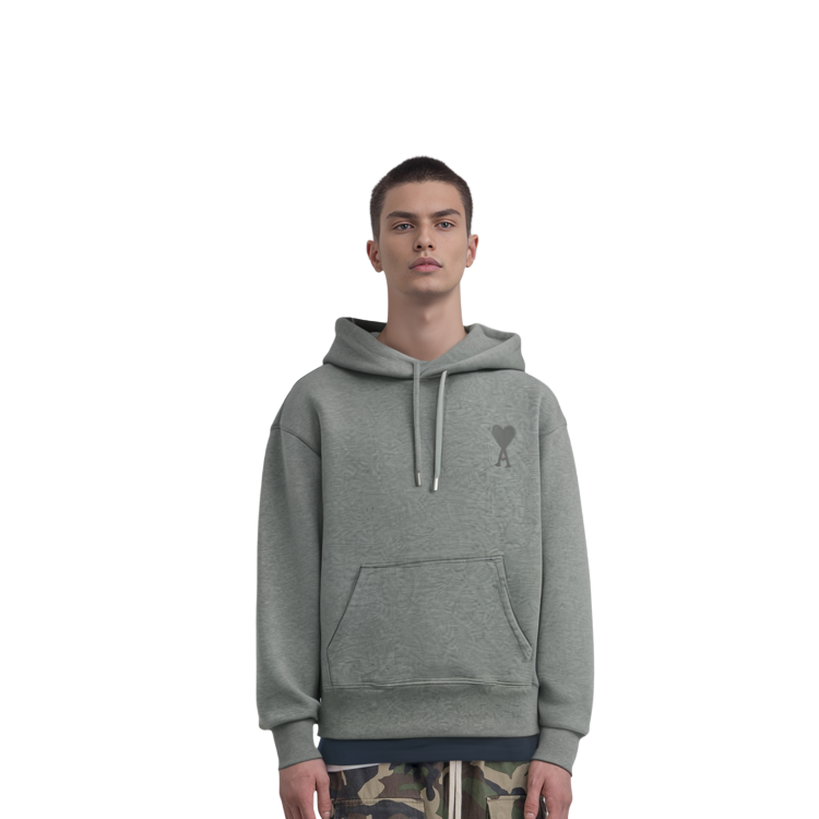 AMI PARIS FW21 Organic Cotton Fleece Heart Logo Hoodie Grey Winter  Pullover A21HJ058-747055 圖 7