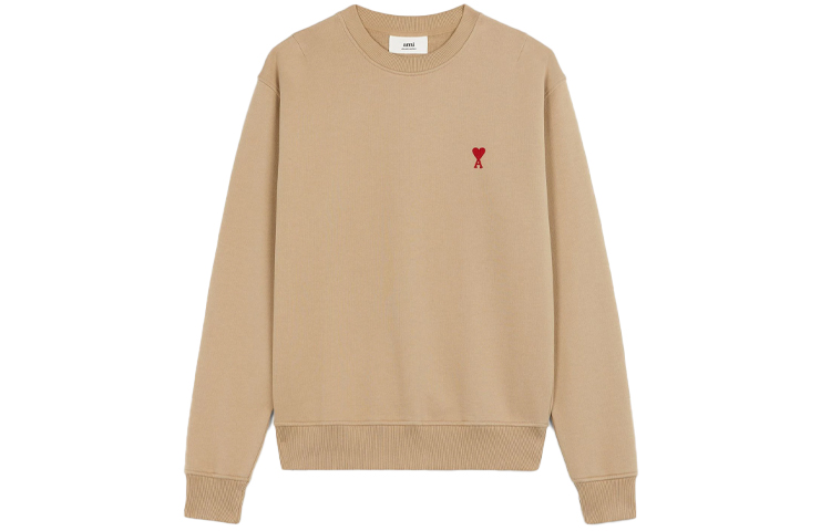 AMI PARIS FW21 Organic Cotton Heart Logo Beige Sweatshirt Men A21HJ007730-250