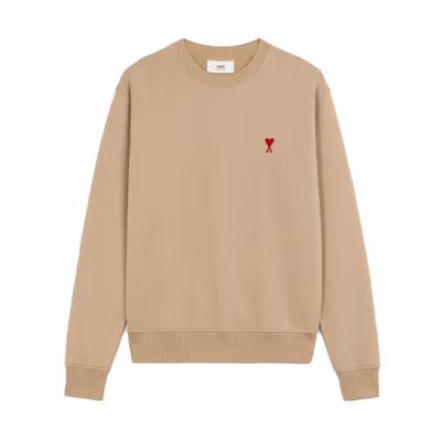 AMI PARIS FW21 Organic Cotton Heart Logo Beige Sweatshirt Men A21HJ007730-250