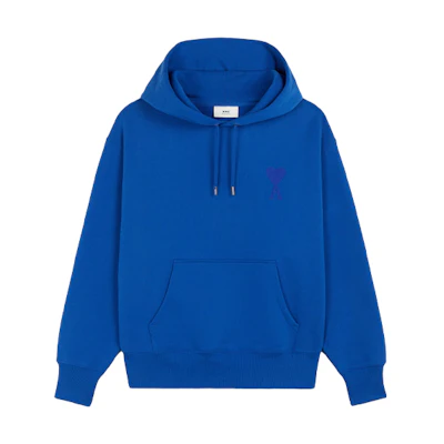 AMI PARIS FW21 Organic Cotton Hoodie with Heart Logo Blue Pullover A21HJ058747-490