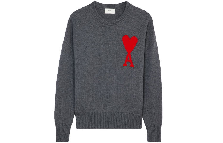AMI Paris FW21 Oversized Red Heart Logo Wool Crewneck Knit Sweater Grey . H21K009-018055 圖 2
