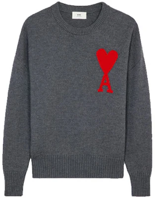 AMI Paris FW21 ビッグハートロゴ ウールクルーネックニットセーター グレー. H21K009-018055 Order AMI Paris FW21 ビッグハートロゴ ウールクルーネックニットセーター グレー. H21K009-018055
