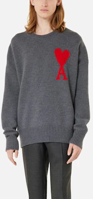 AMI Paris FW21 ビッグハートロゴ ウールクルーネックニットセーター グレー. H21K009-018055 Shop AMI Paris FW21 ビッグハートロゴ ウールクルーネックニットセーター グレー. H21K009-018055