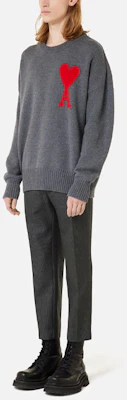 AMI Paris FW21 ビッグハートロゴ ウールクルーネックニットセーター グレー. H21K009-018055 Details for AMI Paris FW21 ビッグハートロゴ ウールクルーネックニットセーター グレー. H21K009-018055