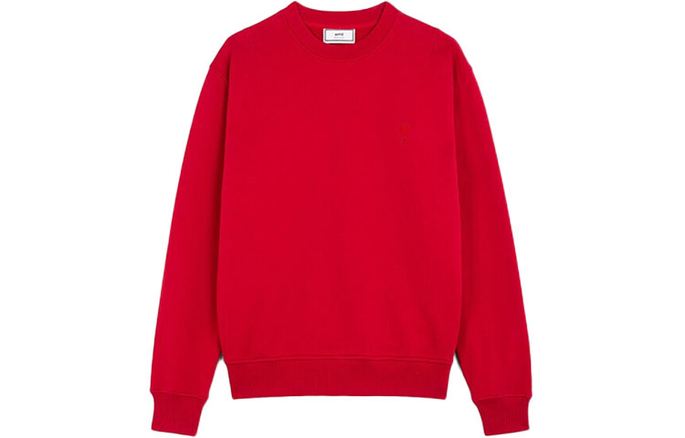 AMI PARIS FW21 Red Crewneck Cotton Pullover Sweatshirt H20HJ007730-600