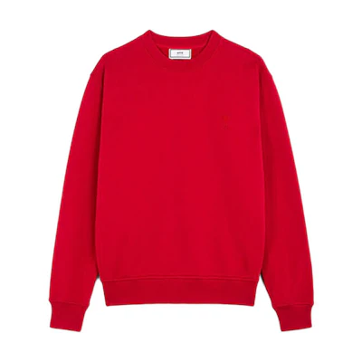 AMI PARIS FW21 Red Crewneck Cotton Pullover Sweatshirt H20HJ007730-600