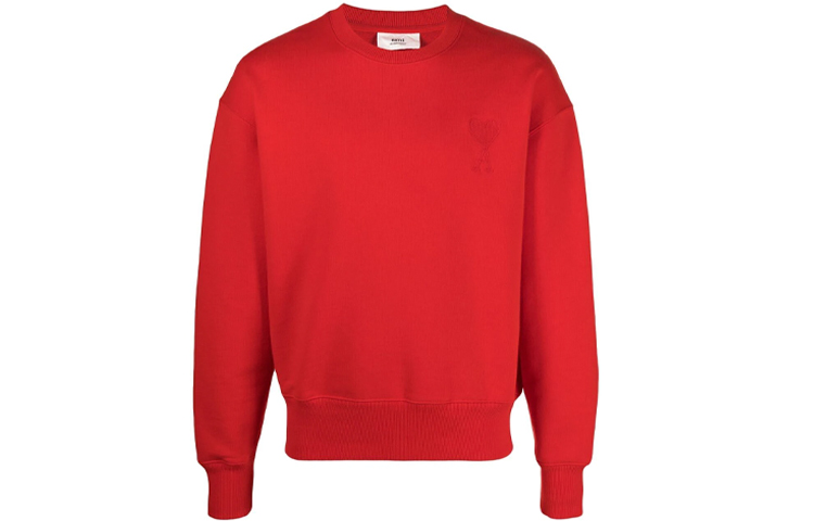 AMI PARIS FW21 Red Heart Logo Oversized Crewneck Sweatshirt A21HJ028747-600