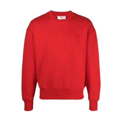 AMI PARIS FW21 Red Heart Logo Oversized Crewneck Sweatshirt A21HJ028747-600