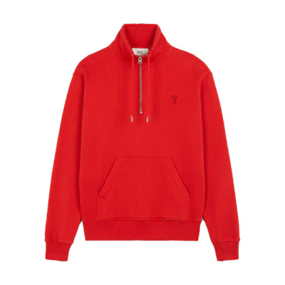 AMI PARIS FW21 Red Heart Logo Zip-Up Sweatshirt Jacket A21HJ009-730600