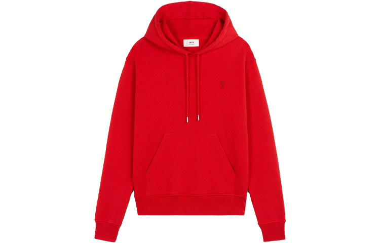 AMI Paris FW21 Red Logo Embroidered Drawstring Pullover Unisex Hoodie A21HJ008730-600 圖 2