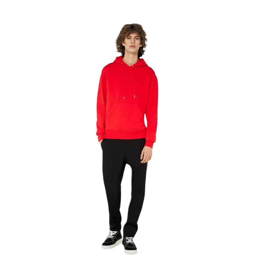 AMI Paris FW21 Red Logo Embroidered Drawstring Pullover Unisex Hoodie A21HJ008730-600 圖 3