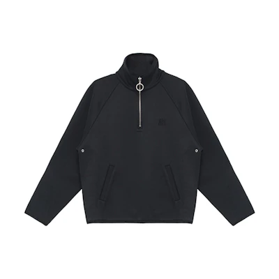 AMI PARIS FW21 Solid Half-Zip Sweatshirt Jacket Black H21HJ071-740
