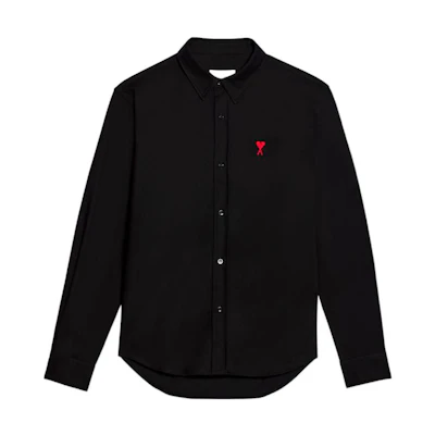 AMI Paris FW22 Black Long Sleeve Shirt with Heart Logo Embroidery HSH114-660001