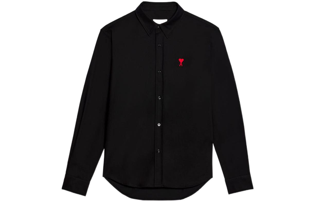 Order アミ パリス FW22 ブラック 長袖シャツ ハートロゴ刺繍入り HSH114-660001