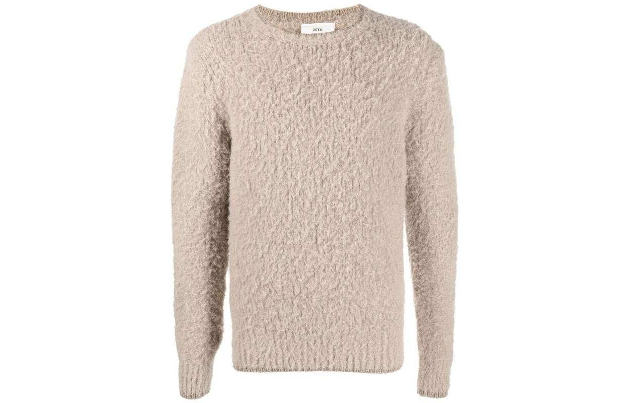 AMI Paris FW22  Crewneck Wool Sweater in Light Brown HKS053028250