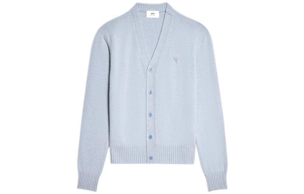 AMI Paris FW22  Light Blue V-Neck Pure Cashmere Sweater with Heart Logo HKC007.00543 圖 2