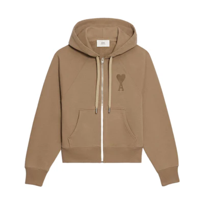 AMI PARIS FW22 Logo Embroidered Zip Sweatshirt Khaki. USW402.747267