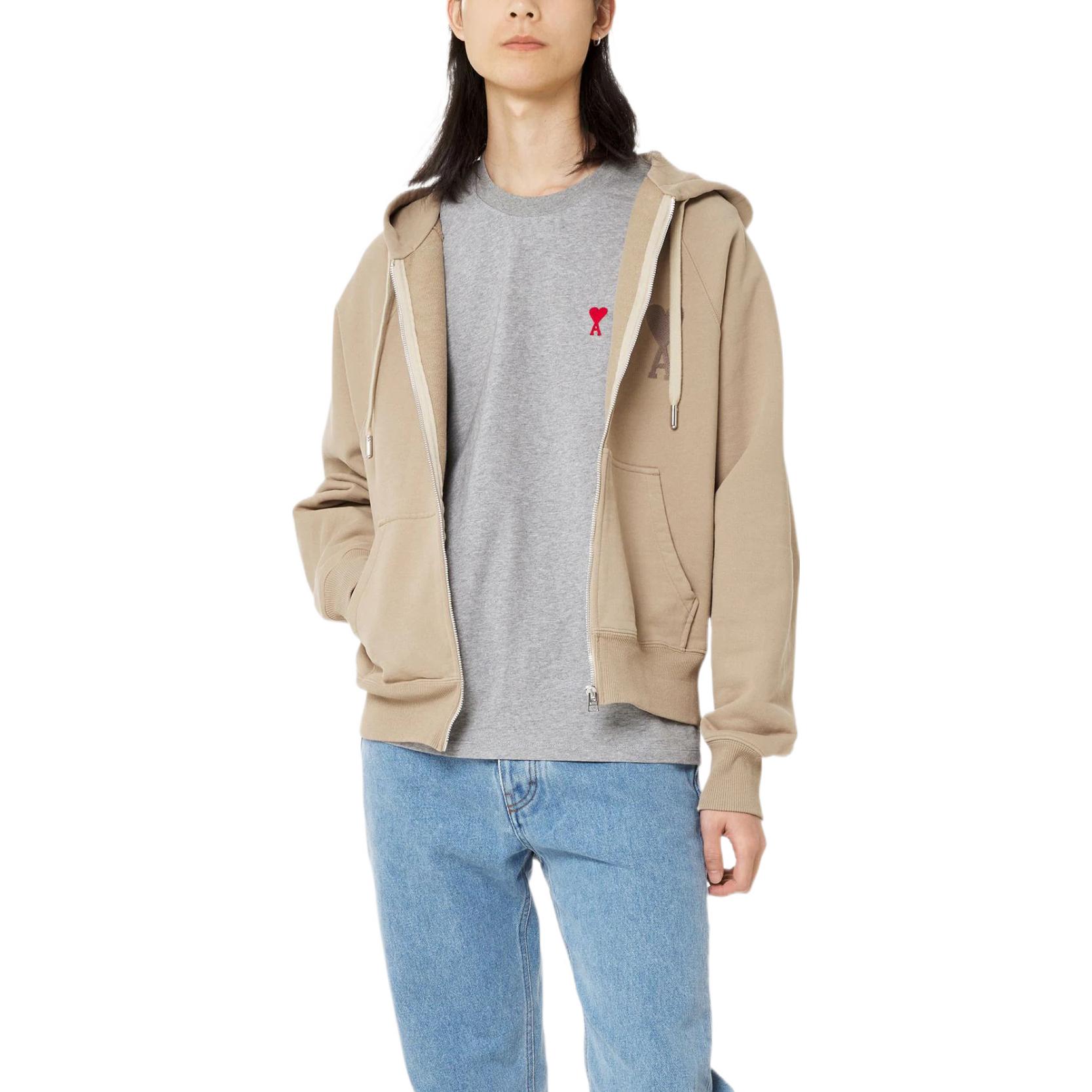 AMI PARIS FW22  Logo Embroidered Zip Sweatshirt Khaki. USW402.747267 圖 3