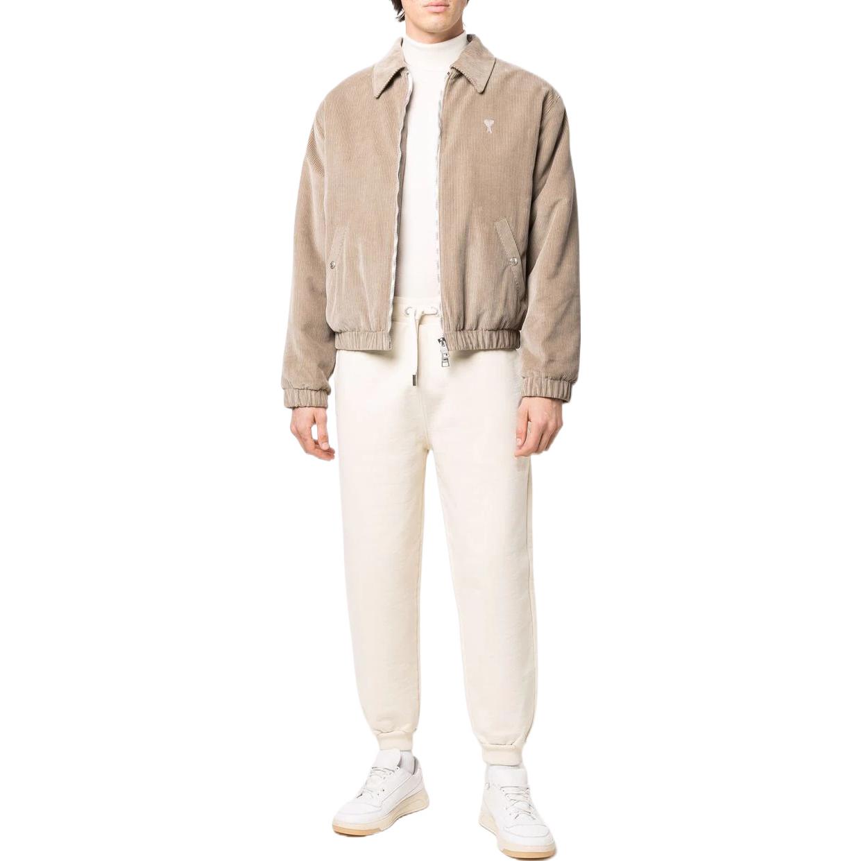 Shop 아미 파리 FW22 베이지 로고 자수 스트링 조거팬츠 남녀공용 커플 캐주얼. UTR202747-150