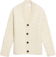 AMI Paris FW22 Beige V-Neck Knitted Cardigan Unisex Solid Color UKC151017-150 AMI Paris FW22 Beige V-Neck Knitted Cardigan Unisex Solid Color UKC151017-150