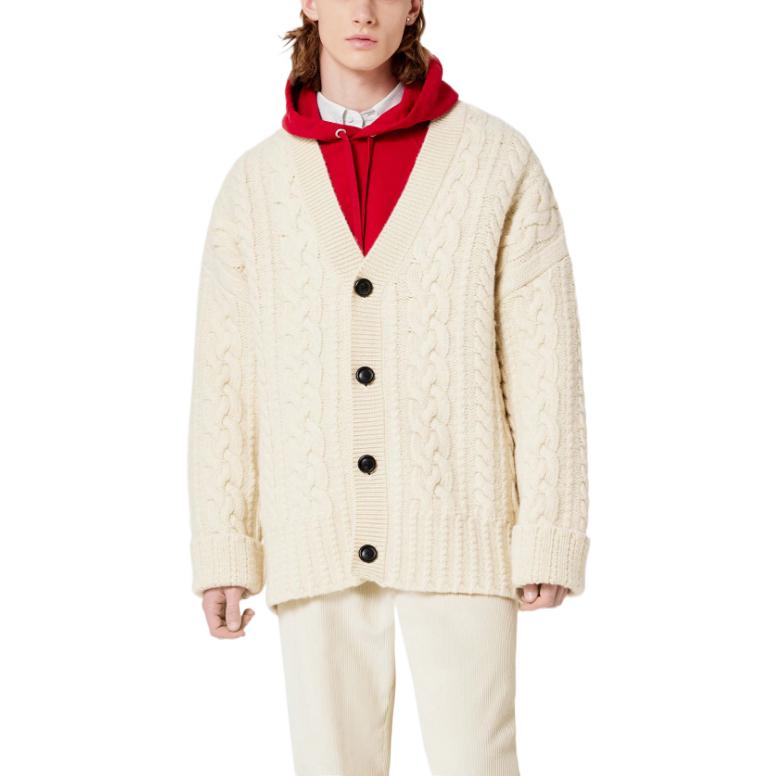AMI Paris FW22 Beige V-Neck Knitted Cardigan Unisex Solid Color UKC151017-150 圖 4