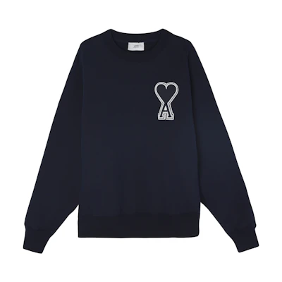 AMI PARIS FW22 Big Heart Logo Navy Blue Unisex Crewneck Pullover Sweatshirt E22SPEUSW011-747410