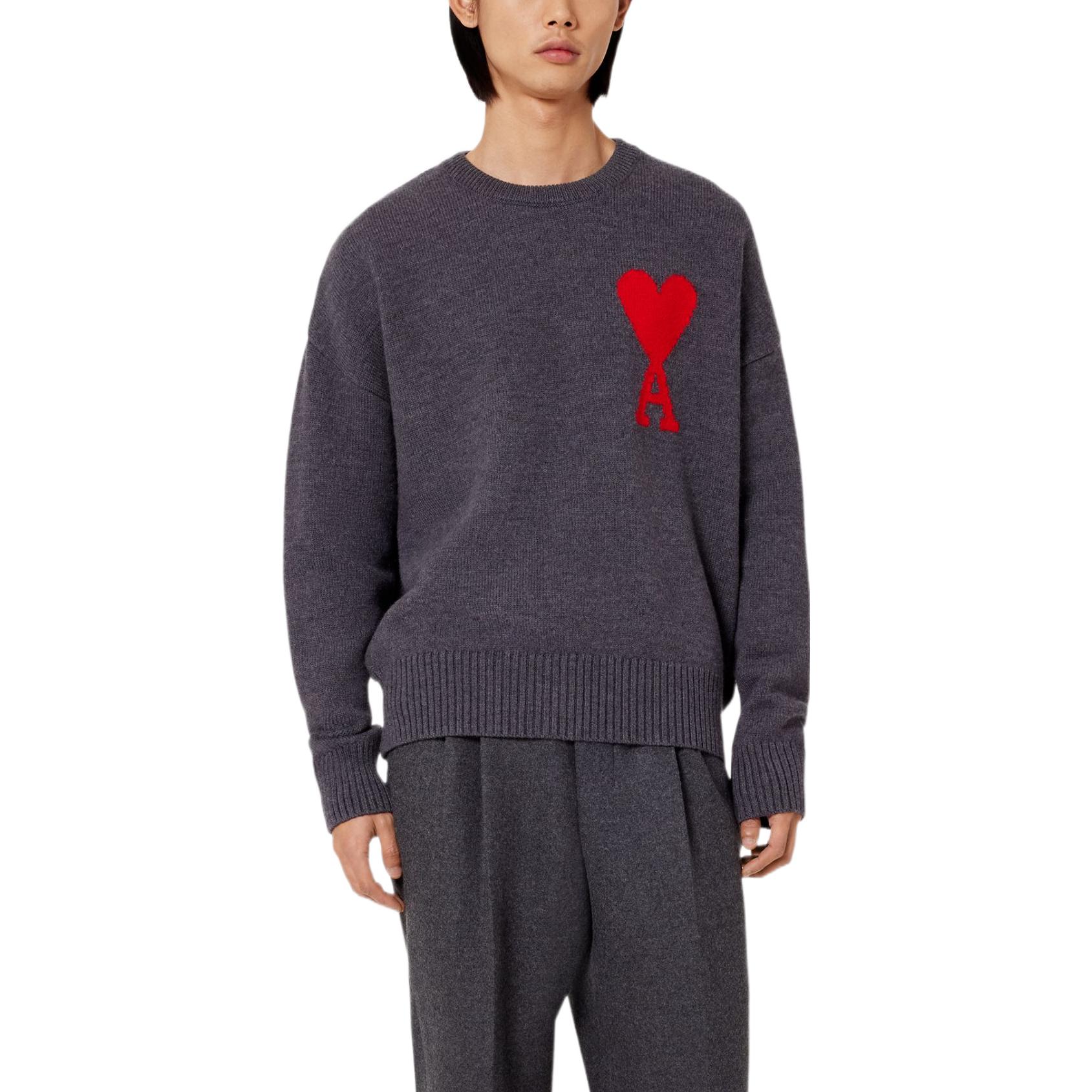 Lookbook AMI Paris FW22 大愛心標誌羊毛毛衣 男女款 深灰色 UKS002-018067