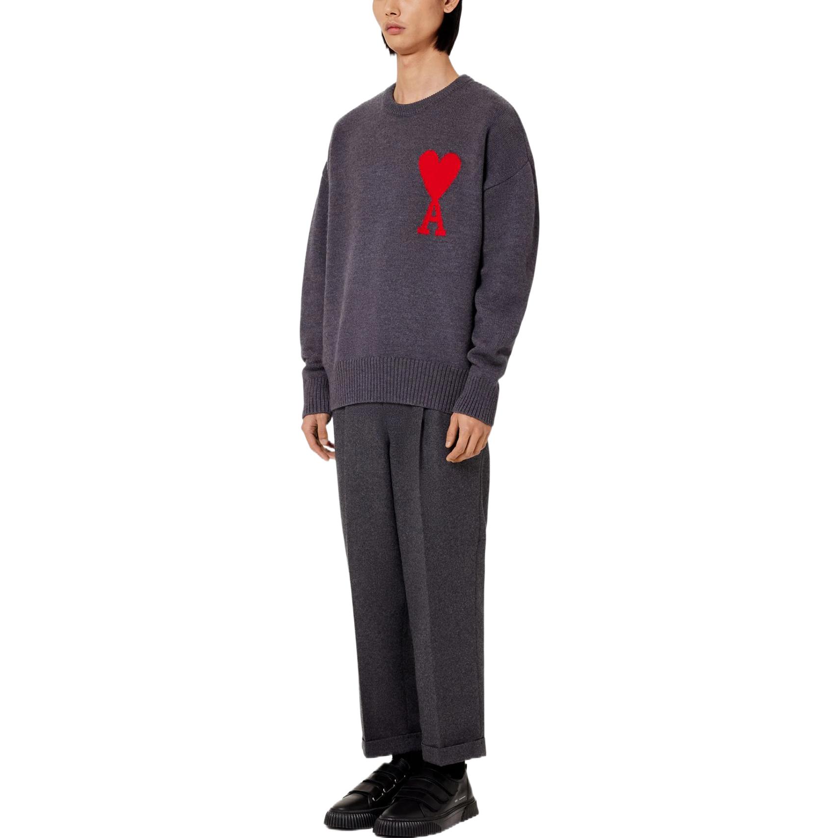 Purchase AMI Paris FW22 大愛心標誌羊毛毛衣 男女款 深灰色 UKS002-018067