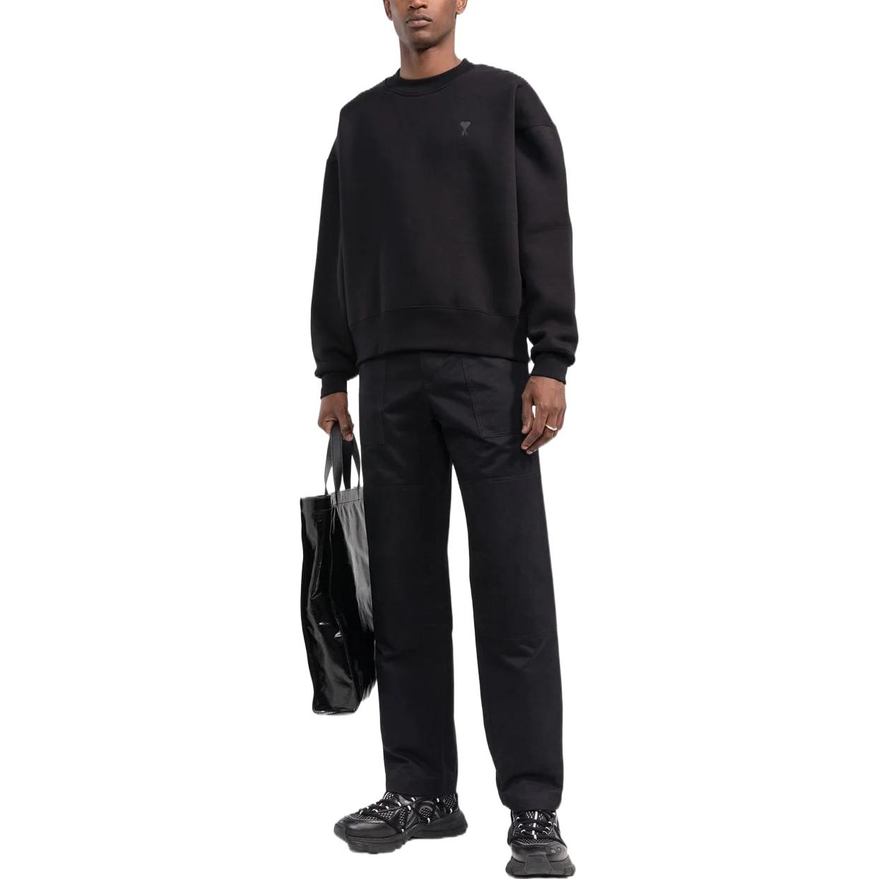 Lookbook AMI PARIS FW22 黑色刺繡Logo圓領毛衣 秋冬款 USW012740-001