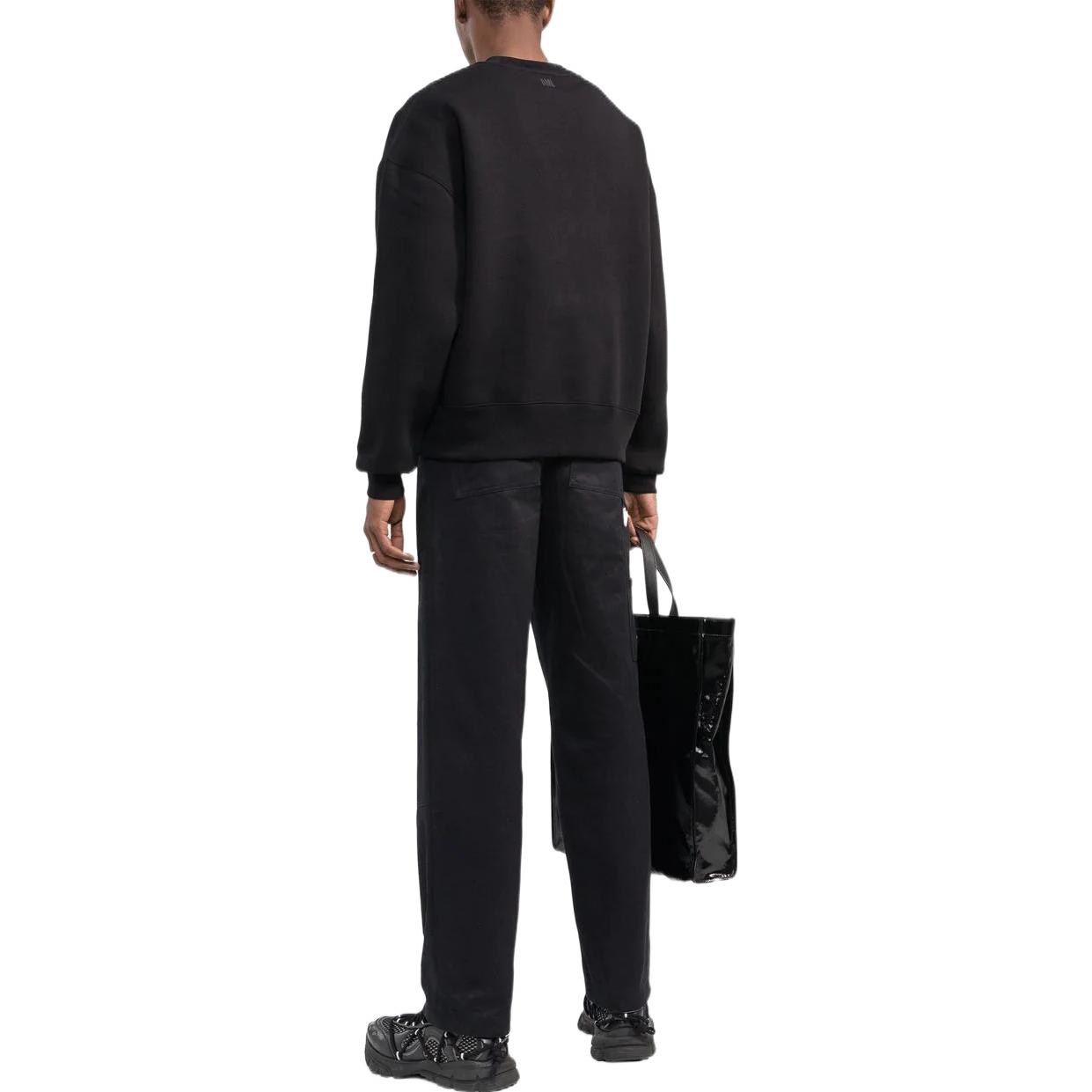 Shop AMI PARIS FW22 黑色刺繡Logo圓領毛衣 秋冬款 USW012740-001