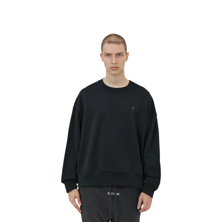 Details for AMI PARIS FW22 黑色刺繡Logo圓領毛衣 秋冬款 USW012740-001