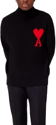 AMI Paris FW22 Baju Knit Hitam dengan Rekaan Red Heart Jacquard Uniseks. BFUKS402018-009 Shop AMI Paris FW22 Baju Knit Hitam dengan Rekaan Red Heart Jacquard Uniseks. BFUKS402018-009