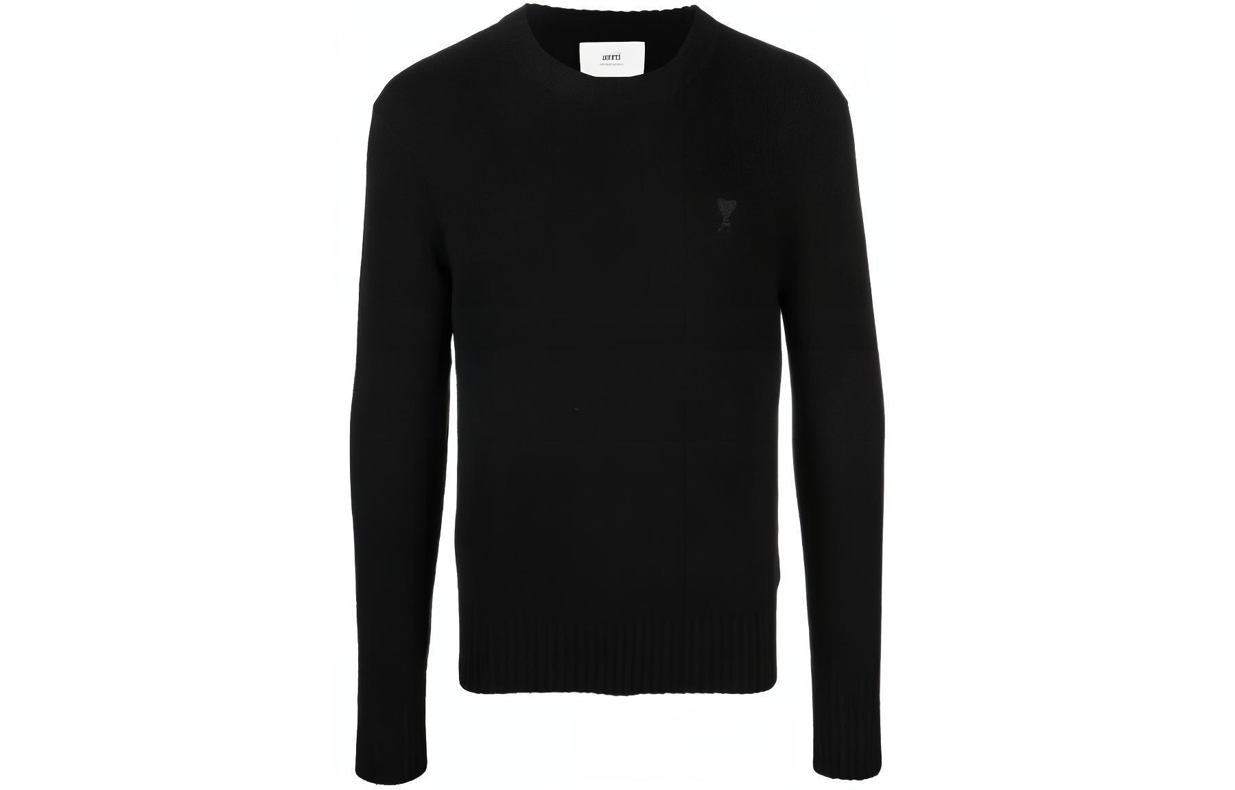 AMI Paris FW22 Black Logo Print Crewneck Sweater . HKS007005-001