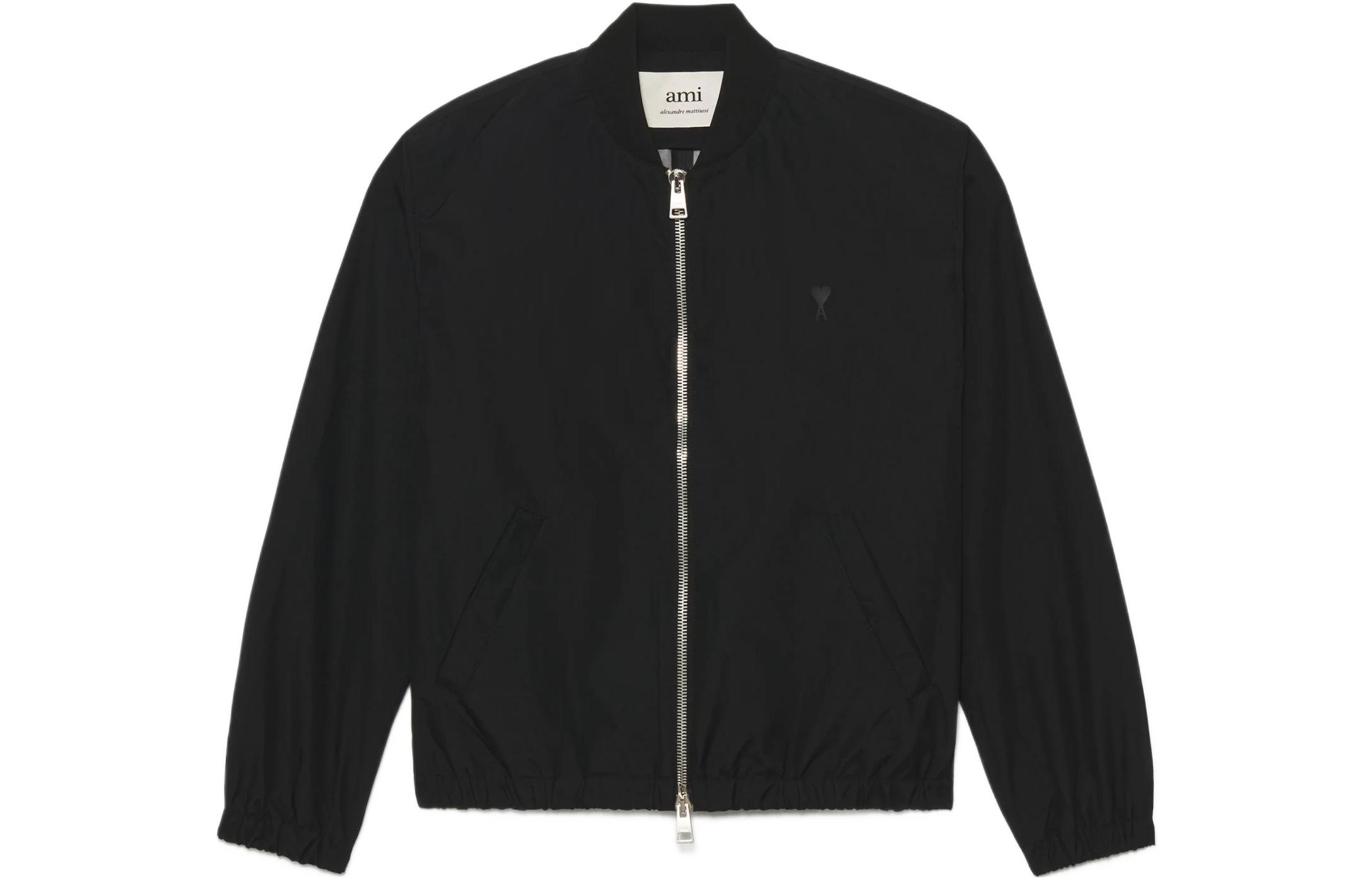 AMI PARIS FW22 Black Logo Zip-Up Baseball Jacket for Men - Fall Edition HJK022262-001
