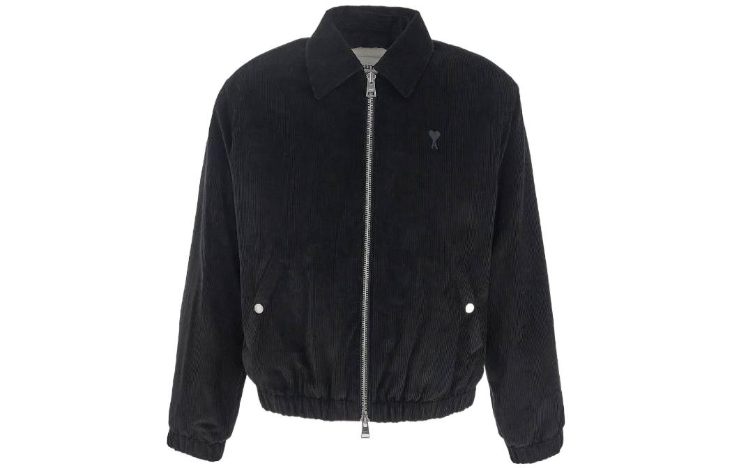 AMI PARIS FW22 Black Solid Color Collared Long-Sleeve Jacket HJK013288-001