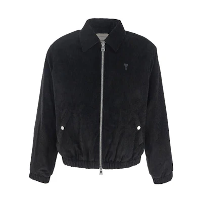 AMI PARIS FW22 Black Solid Color Collared Long-Sleeve Jacket HJK013288-001