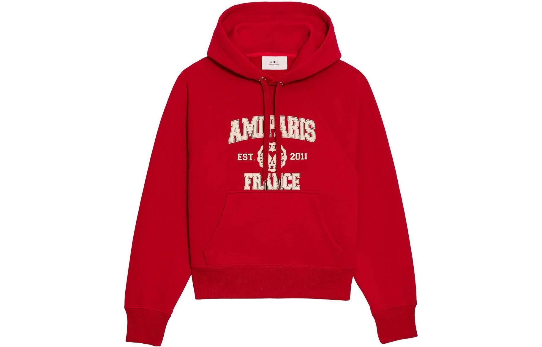 AMI PARIS FW22 Burgundy Hoodie with Heart Logo Print - Unisex USW210747-600