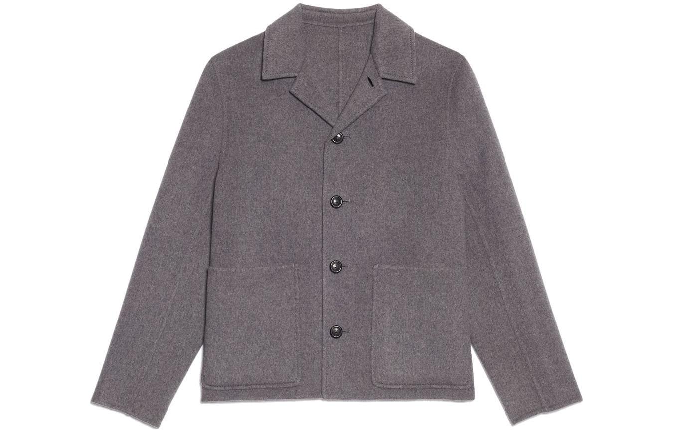 AMI PARIS FW22 Cashmere Blend Shirt Jacket Gray Long Sleeve HJK200251-050