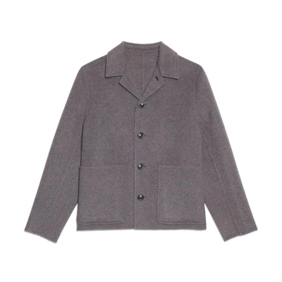 AMI PARIS FW22 Cashmere Blend Shirt Jacket Gray Long Sleeve HJK200251-050