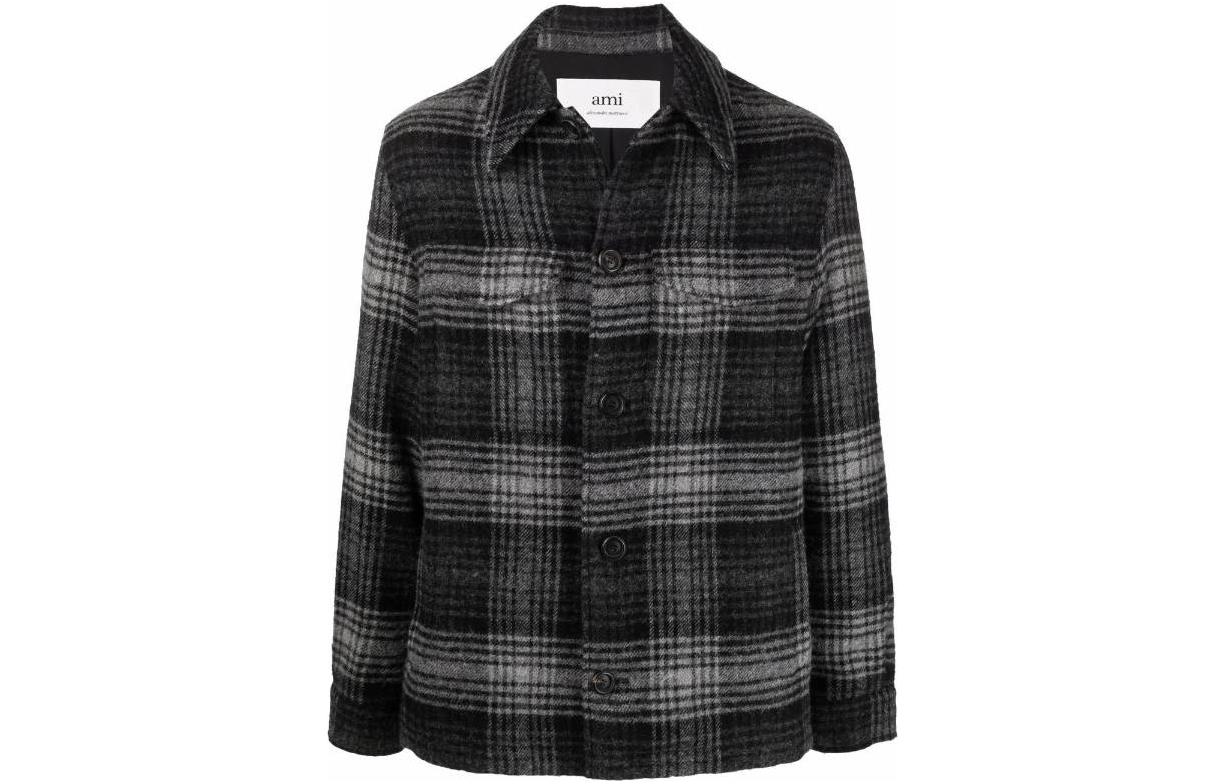 AMI Paris FW22 Checkered Single-Breasted Long Sleeve Shirt Jacket Black . HJK211280-057 圖 2