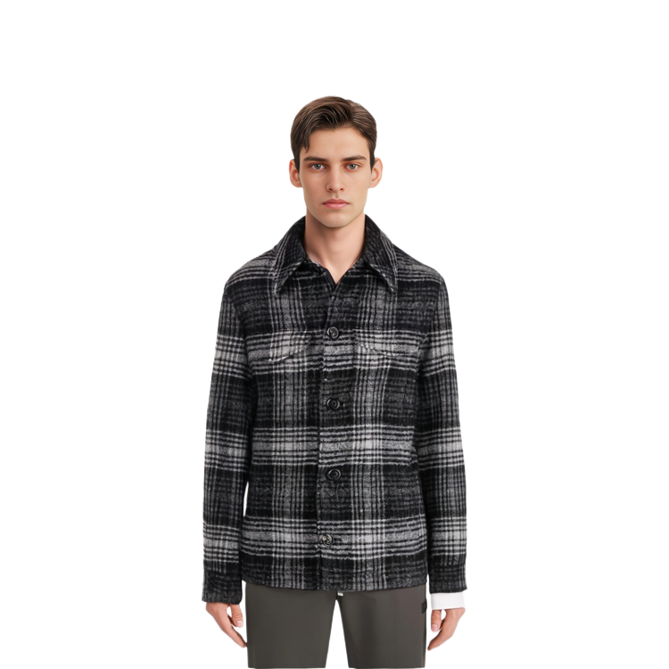 AMI Paris FW22 Checkered Single-Breasted Long Sleeve Shirt Jacket Black . HJK211280-057 圖 6