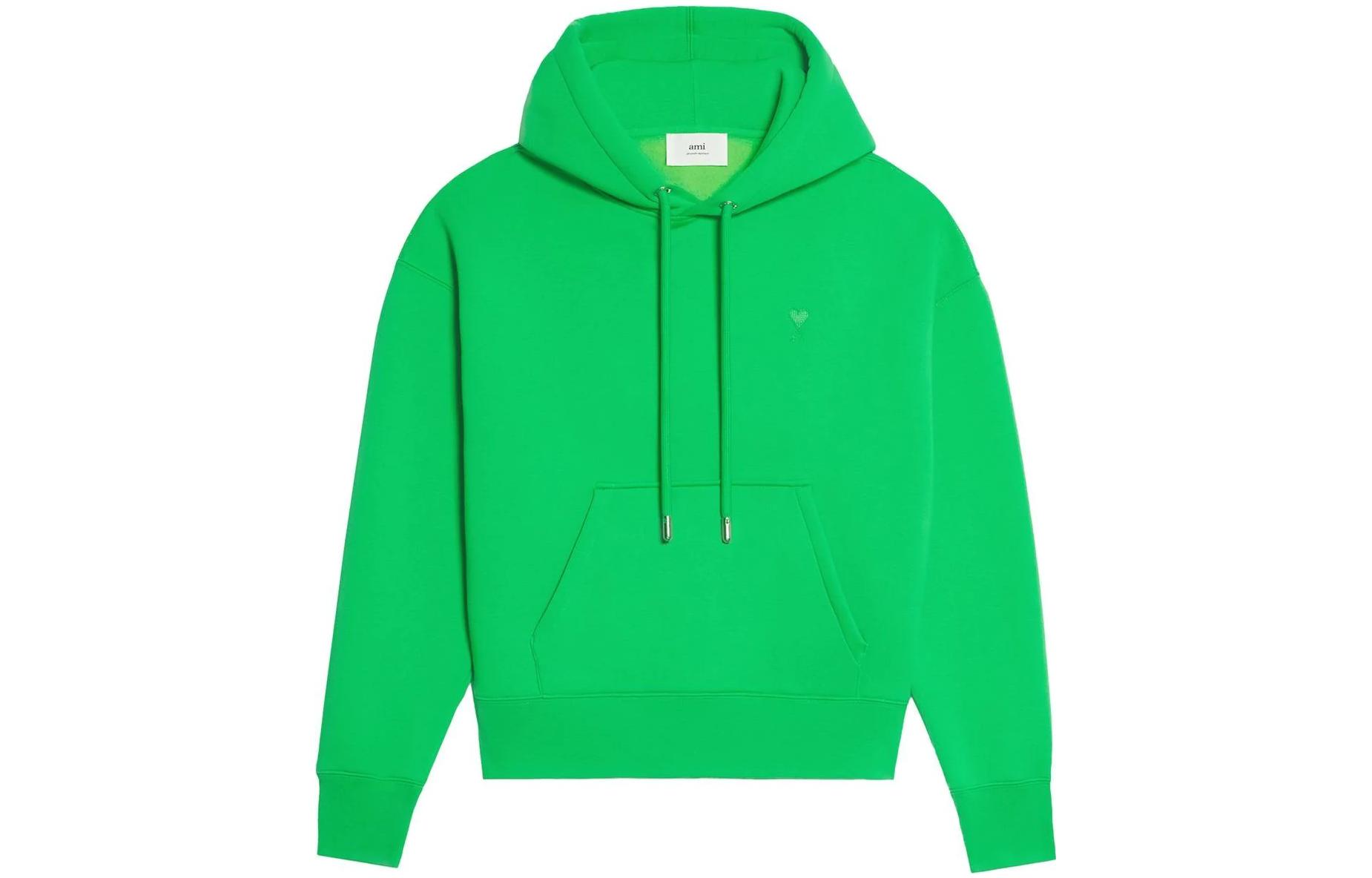 AMI PARIS FW22 Classic Heart Logo Hoodie Green Unisex Oversized Fit Autumn Edition USW212740-300