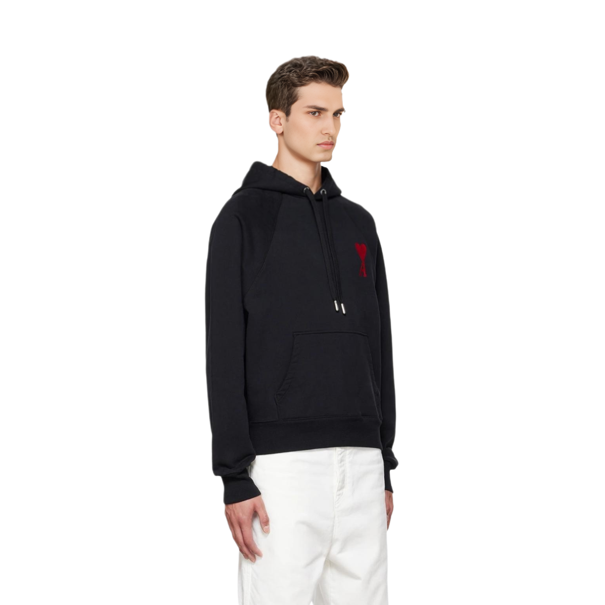 Lookbook Sudadera con capucha clásica logo AMI Paris FW22 negra para hombre. SPEUSW222-747-001