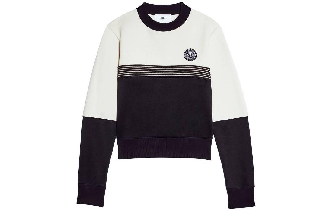 AMI PARIS FW22 Colorblock Patch Pullover Sweatshirt Black/White - Men’s HSW028738-151