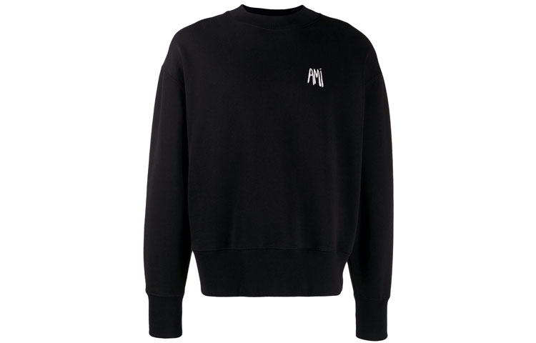 AMI PARIS FW22 Crewneck Logo Embroidered Pullover Sweatshirt Black () P20HJ0177-001
