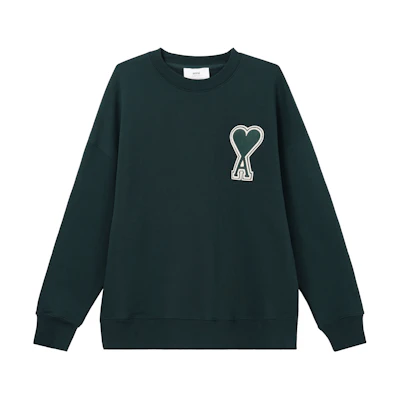 AMI Paris FW22 Green Heart Logo Crewneck Sweatshirt Unisex. E22SPEUSW011.747311