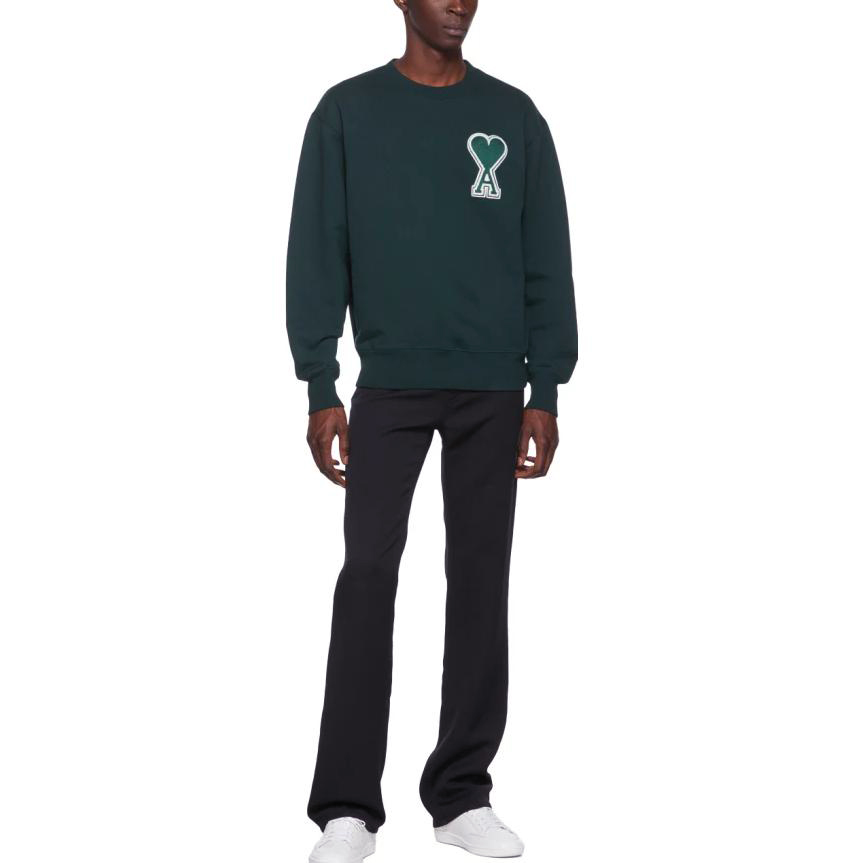 AMI Paris FW22 Green Heart Logo Crewneck Sweatshirt Unisex. E22SPEUSW011.747311 圖 4