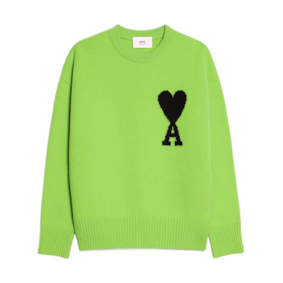 AMI Paris FW22 Green Wool Logo Sweater Unisex Crewneck Heart Design UKS002018-324